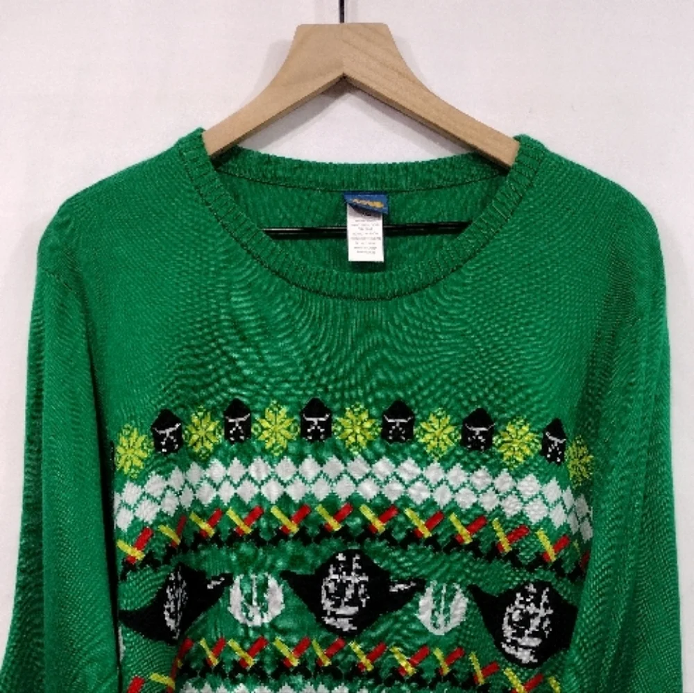 Star Wars Yoda Fair Isle Ugly Christmas Sweater Men's XXL Green Holiday Casual